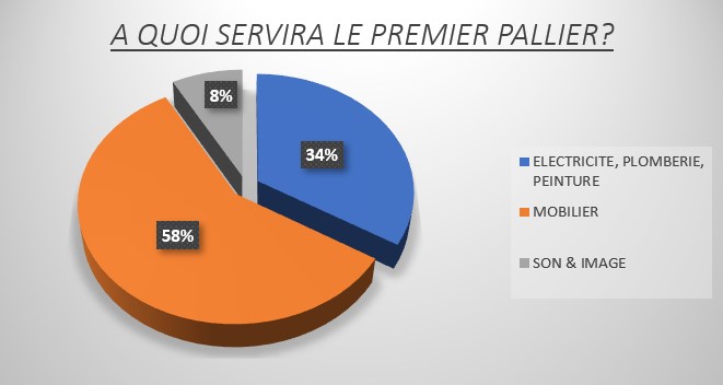 A QUOI SERVIRA LE PREMIER PALLIER? 8% 34% ELECTRICITE, PLOMBERIE, PEINTURE MOBILIER 58% SON & IMAGE