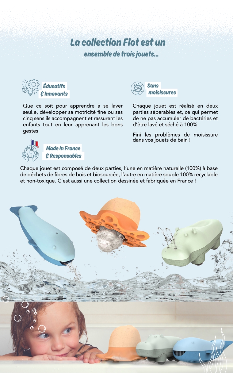 Jouet De Bain Éducatif OPPI Flot - Tako Le Poulpe - Fabriqué En France, Sans Moisissures - Pour Enfants 10 Mois à 6 Ans