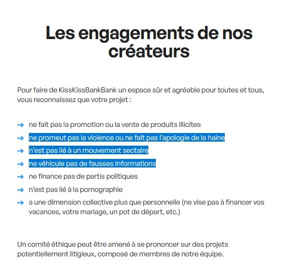 Les engagements de KissKissBankBank pour la modération du contenu