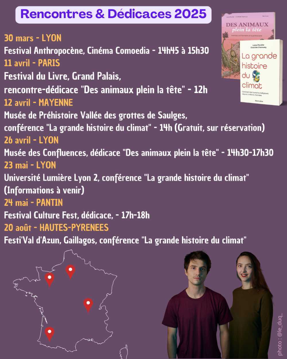 Dates rencontres et dédicaces 2025