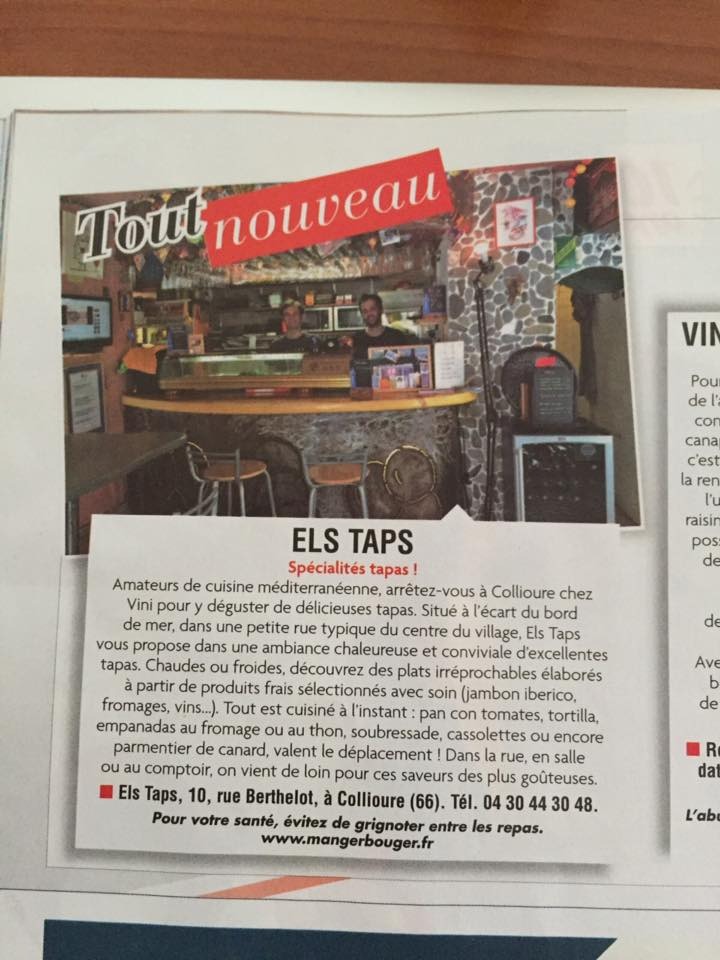 Ouverture du restaurant Els Taps à Port-Vendres le 04 avril