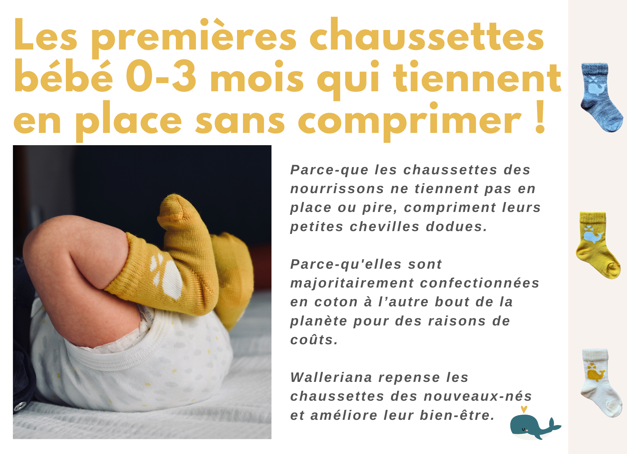 Chaussettes bébé 0-3 mois qui tiennent sans comprimer