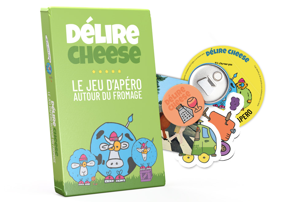 Délire Cheese – Jeu D’apéro Humoristique Autour Du Fromage – 224 Cartes Recto-verso + 4 Goodies – Fabriqué En France