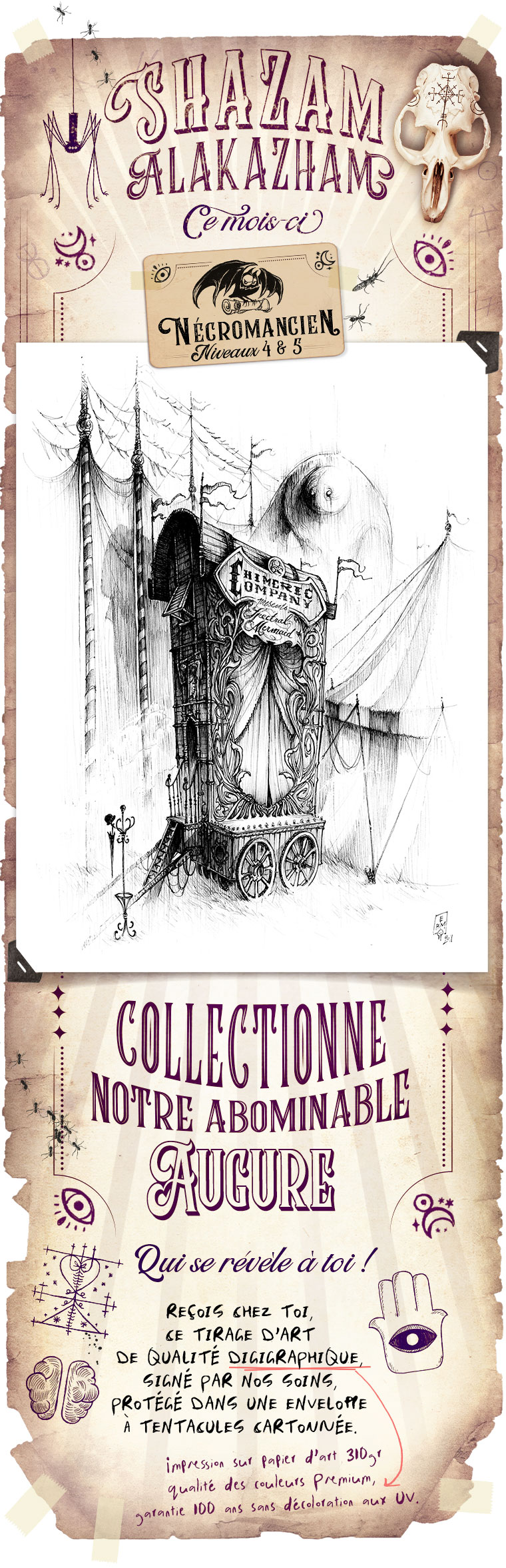 SHAZAM Niveaux 4 & 5 NOTRE COLLECTIONNE ABOMINABLE AUGURE Qui se révèle à toi! REÇOIS SHEZ ToI, CE TIRAGE D'ART DE QUALITÉ DIGIGRAPHIQUE, SIGNÉ PAR SOINS, PROTÉGÉ DANS UNE ENVELOPPE A TENTASULES SARTONNÉE. impression sur d'art 310gr des couleurs garantie 100 ans sans décoloration aux